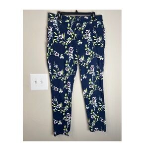 Chicos Floral Skinny Pants Navy Blue Purple Botanical Print Size 2 Regular